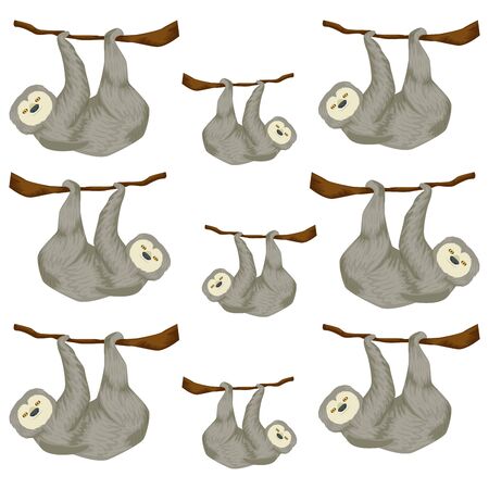 background of bears sloth animals hanging of branch vector illustration designのイラスト素材
