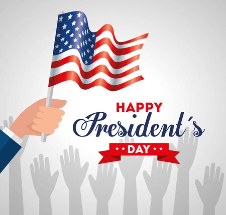 happy presidents day with hand and flag usa vector illustration designのイラスト素材