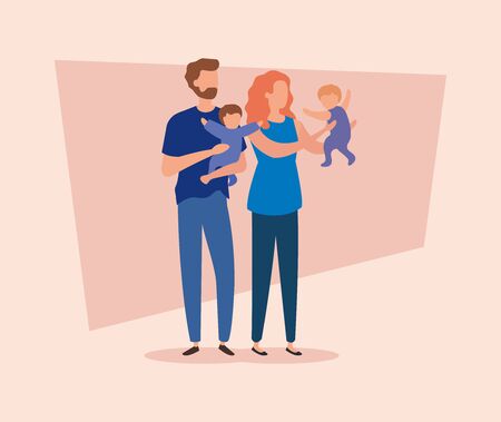 parents with babies avatar character vector illustration designのイラスト素材
