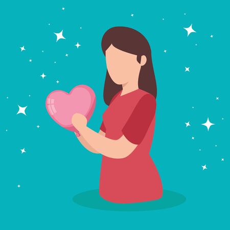 woman with heart avatar character vector illustration designのイラスト素材