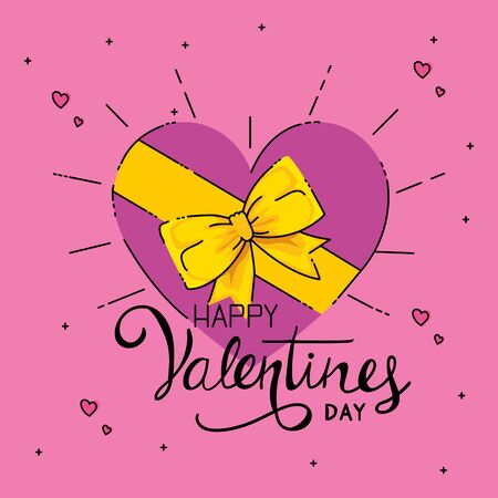 happy valentines day with heart and ribbon vector illustration designのイラスト素材