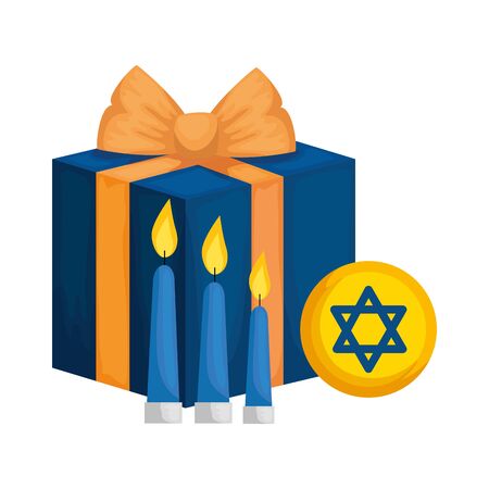 gift box with candles and david star vector illustration designのイラスト素材