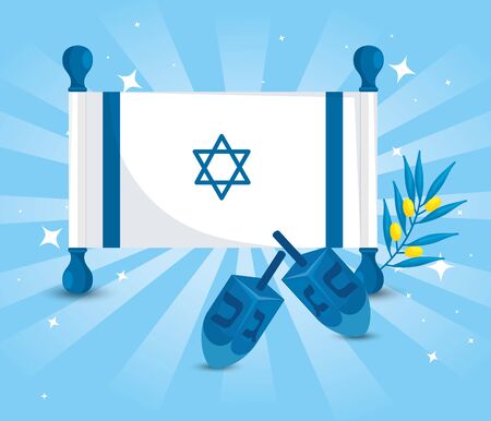 flag israel with dreidel games and olive branch vector illustration designのイラスト素材