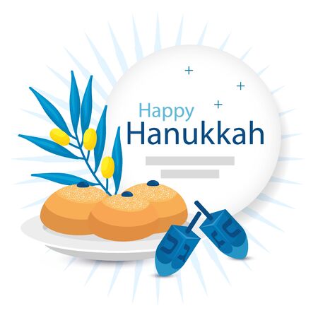happy hanukkah with olive branch and icons vector illustration designのイラスト素材