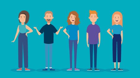 group of young people avatar characters vector illustration designのイラスト素材