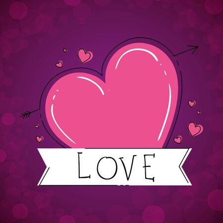 happy valentines day with heart and ribbon vector illustration designのイラスト素材