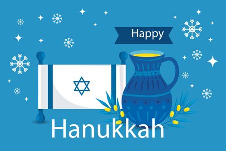 happy hanukkah with teapot and icons vector illustration designのイラスト素材