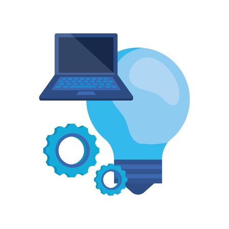 laptop computer with bulb light vector illustration designのイラスト素材