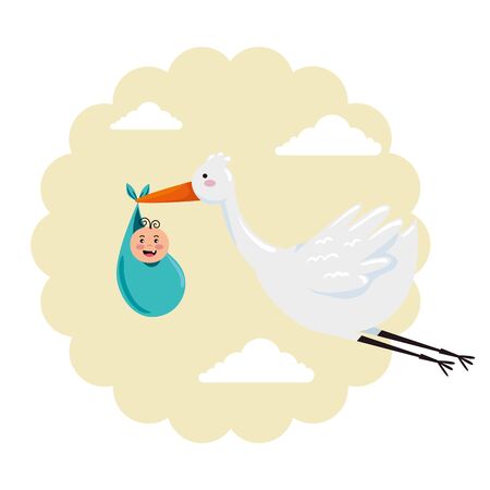 baby shower card with stork and little newborn vector illustration designのイラスト素材