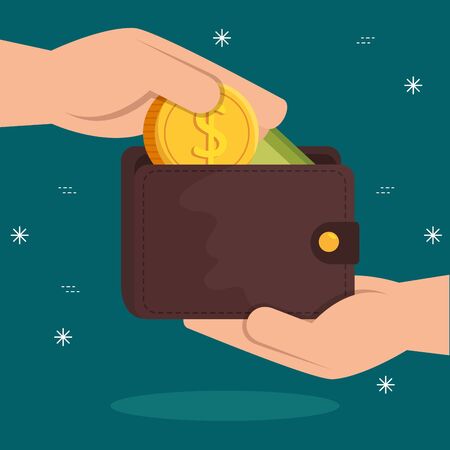 hands with wallet and coin vector illustration designのイラスト素材