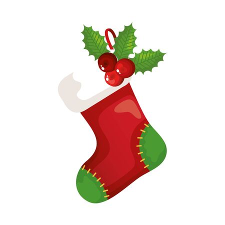 sock christmas with seeds and leafs decorative vector illustration designのイラスト素材