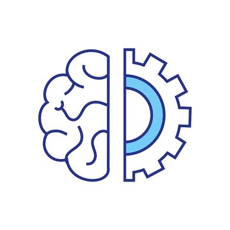 Gear and brain design, construction work repair machine part technology industry and technical theme Vector illustrationのイラスト素材