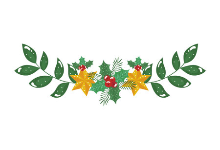 stars with branches and leafs decorative of christmas vector illustration designのイラスト素材