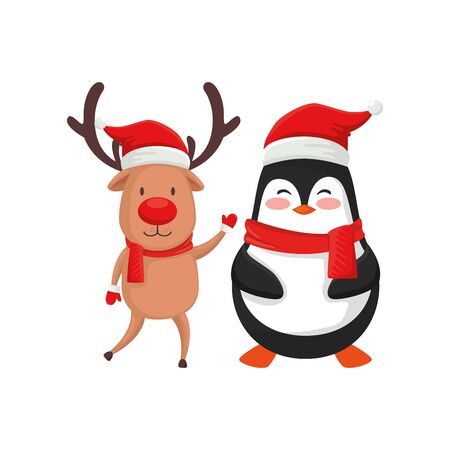 reindeer with penguin characters merry christmas vector illustration designのイラスト素材