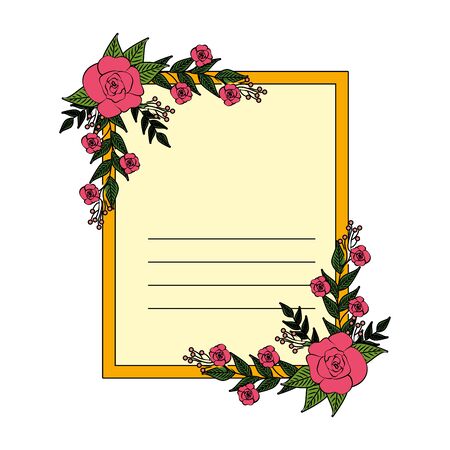 postcard with roses and leafs decoration vector illustration designのイラスト素材