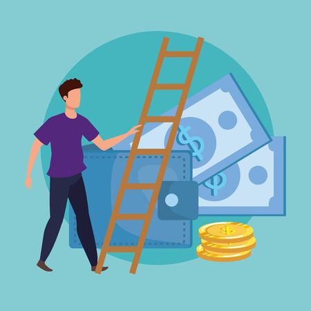 young man with money and wallet character vector illustration designのイラスト素材