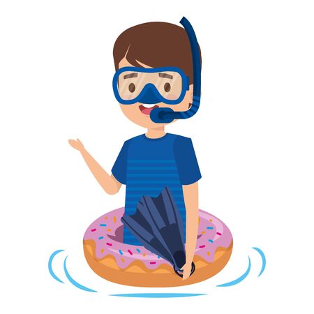 cute little boy with donut float and snorkel vector illustration designのイラスト素材