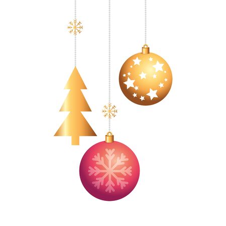 balls with snowflakes and pine tree christmas hanging vector illustration designのイラスト素材