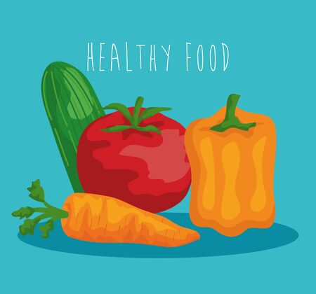 fresh tomato with cucumber and pepper with carrot to healthy food vector illustrationのイラスト素材