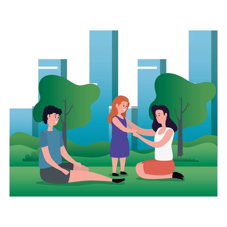 parents couple with daughter on the park vector illustration designのイラスト素材
