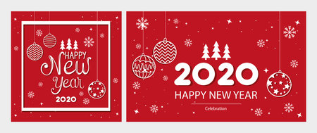 set of posters happy new year with decoration vector illustration designのイラスト素材