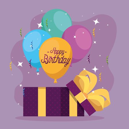 Gift and balloons design, happy birthday celebration decoration party festive and surprise theme Vector illustrationのイラスト素材