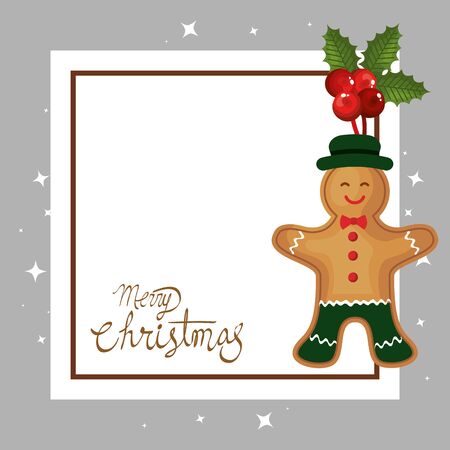 merry christmas card with ginger cookie in square frame vector illustration designのイラスト素材