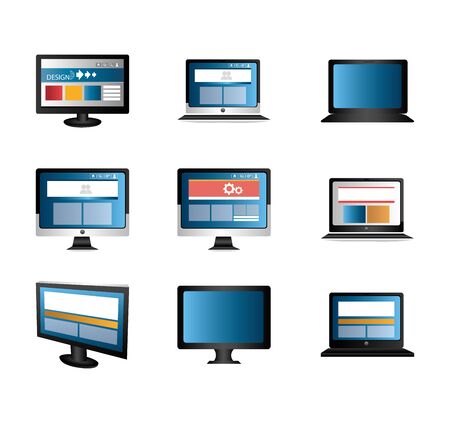 bundle with computers and laptops vector illustration designのイラスト素材