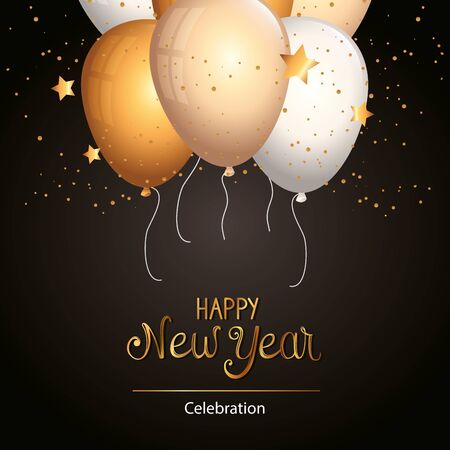 poster of happy new year with balloons helium vector illustration designのイラスト素材