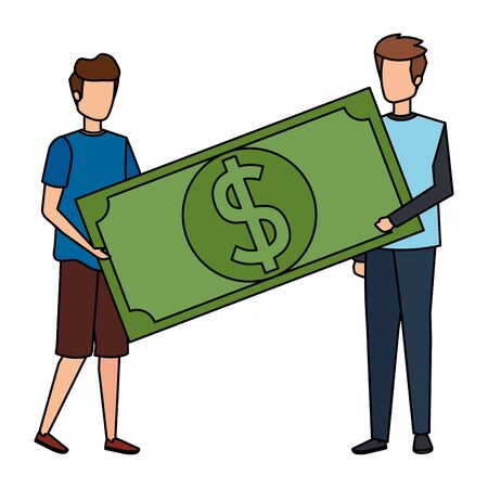 young men lifting bill money dollar characters vector illustration designのイラスト素材