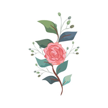cute rose with branch and leafs isolated icon vector illustration designのイラスト素材