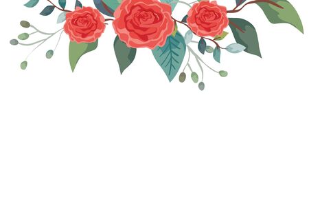 cute roses with branches and leafs isolated icon illustration designのイラスト素材