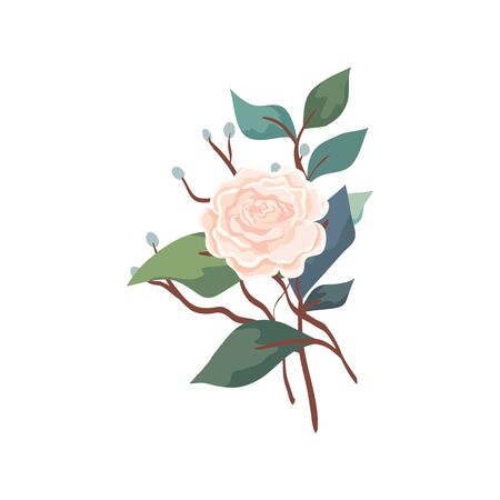 cute rose with branches and leafs isolated icon illustration designのイラスト素材