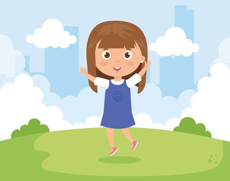 cute girl in the park nature vector illustration designのイラスト素材