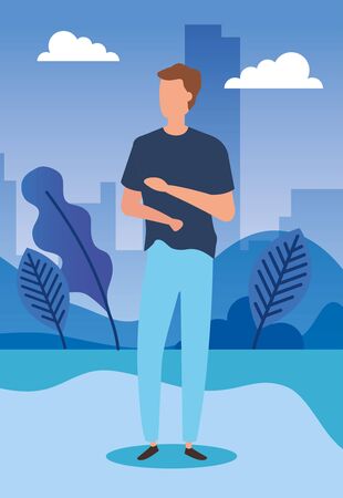 young man in park nature characters vector illustration designのイラスト素材