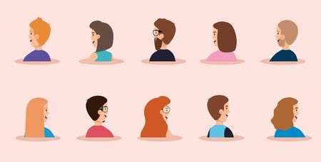 group of young people avatar characters vector illustration designのイラスト素材