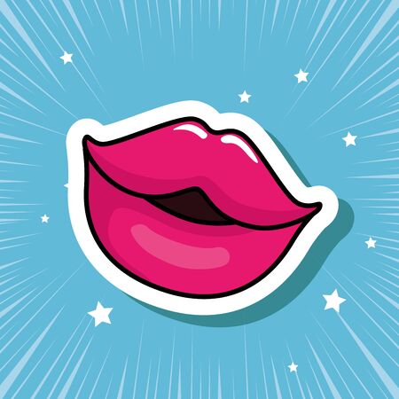 sexy lips in background blue pop art style icon vector illustration designのイラスト素材