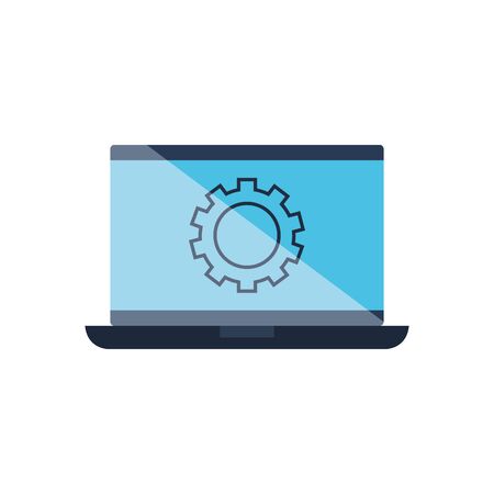 Gear inside laptop design, construction work repair machine part technology industry and technical theme Vector illustrationのイラスト素材