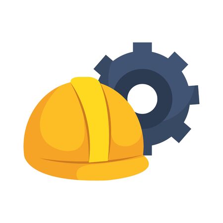Gear and helmet design, construction work repair machine part technology industry and technical theme Vector illustrationのイラスト素材
