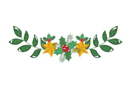 stars with branches and leafs decorative of christmas vector illustration designのイラスト素材