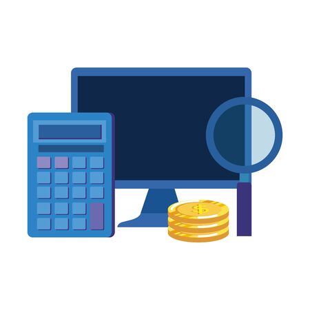 coins money dollars with desktop and calculator vector illustration designのイラスト素材