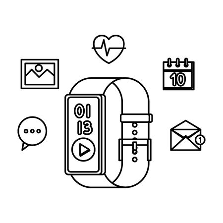 smartwatch with media player button and applications set vector illustration designのイラスト素材