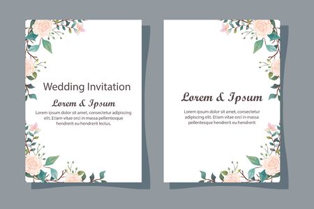 set of wedding invitation cards with flowers decoration vector illustration designのイラスト素材