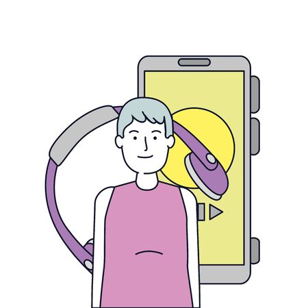 young man with earphones and smartphone vector illustration designのイラスト素材