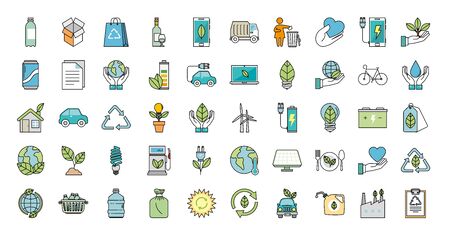 bundle of ecology friendly set icons vector illustration designのイラスト素材