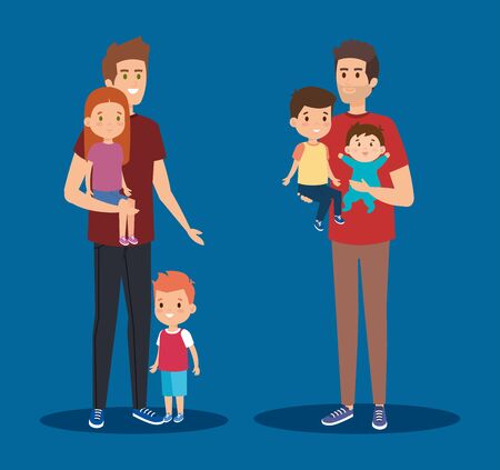 cute men friends with their daughter and sons vector illustrationのイラスト素材