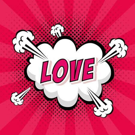 cloud explosion with love lettering pop art style icon vector illustration designのイラスト素材