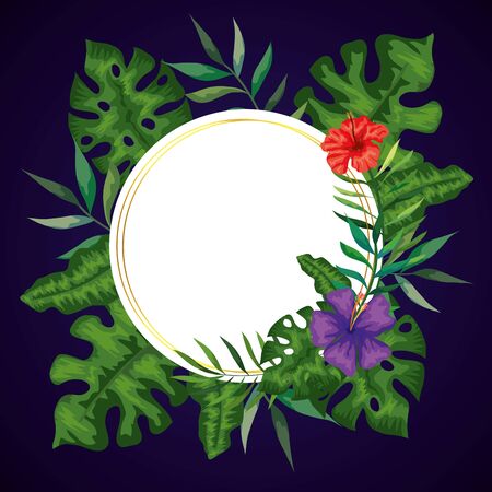 frame circular with flowers and leafs nature vector illustration designのイラスト素材