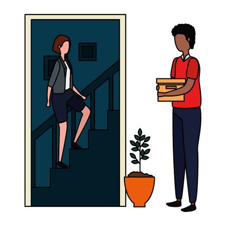 man with woman climbing the stairs in house place vector illustration designのイラスト素材