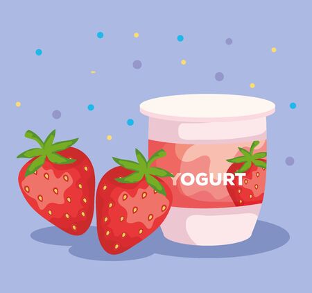 fresh strawberries fruits and yogurt nutrition to healthy food vector illustrationのイラスト素材